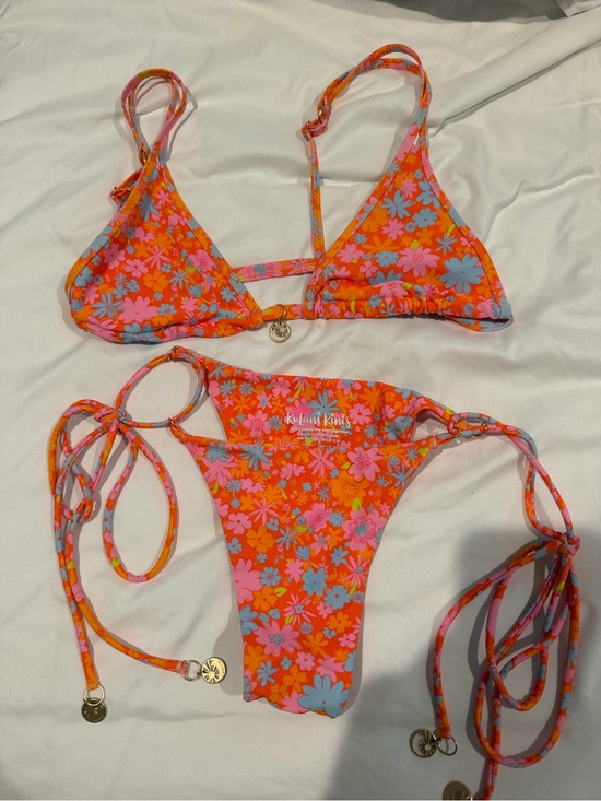 Kulani Kinis Other - Kulani Kinis Orange Floral Triangle Bikini with Pink & Blue Flowers